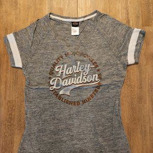 Women's Medium Heather Gray Harley-Davidson Motorcycles Slit Vee Crew Neck Tee